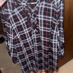 torrid Black Plaid Lace-Up Tunic with Pink & White Checks